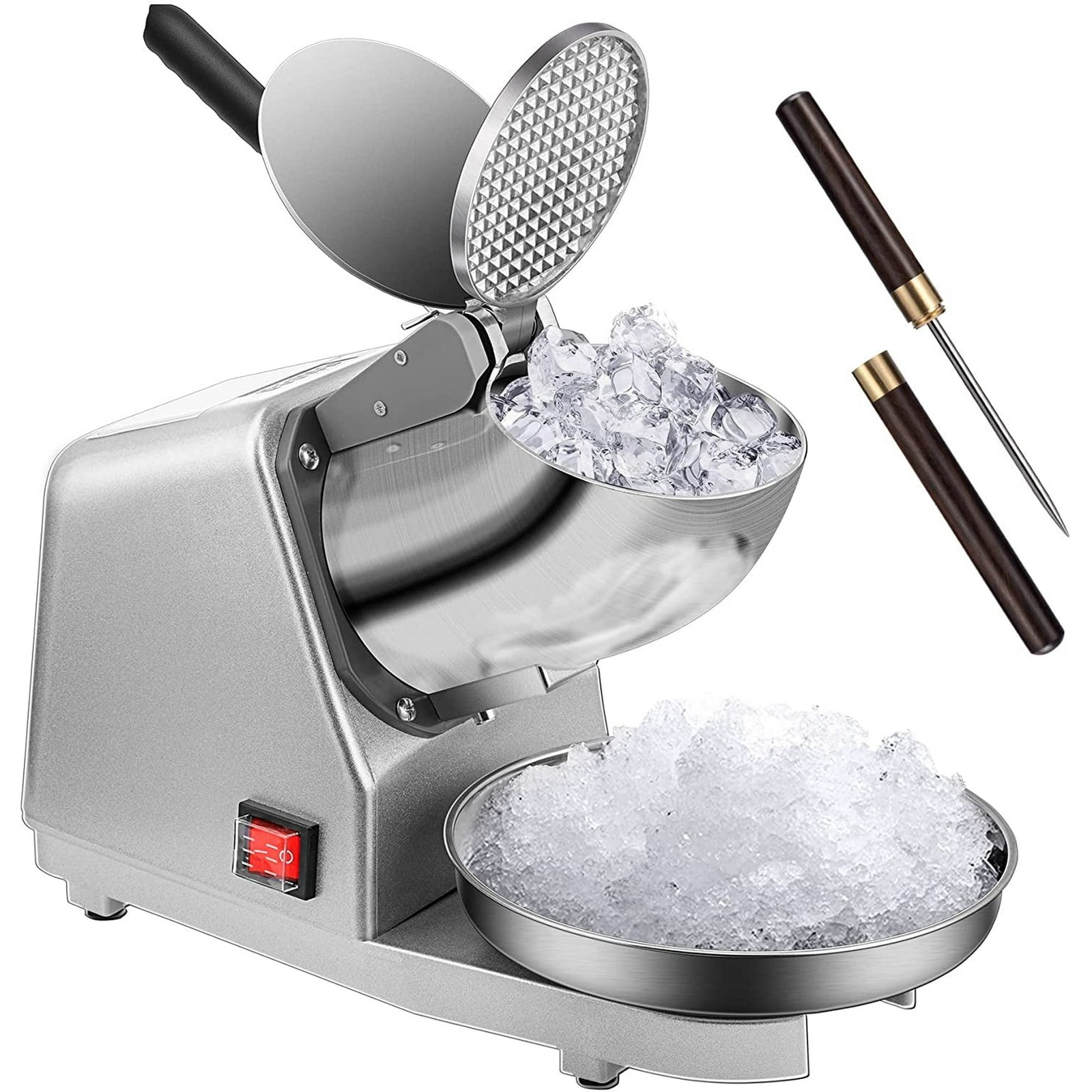 Electric Dual Blades Ice Silver 173 lbs/hr with Ice Pick for Home,Commercial Use