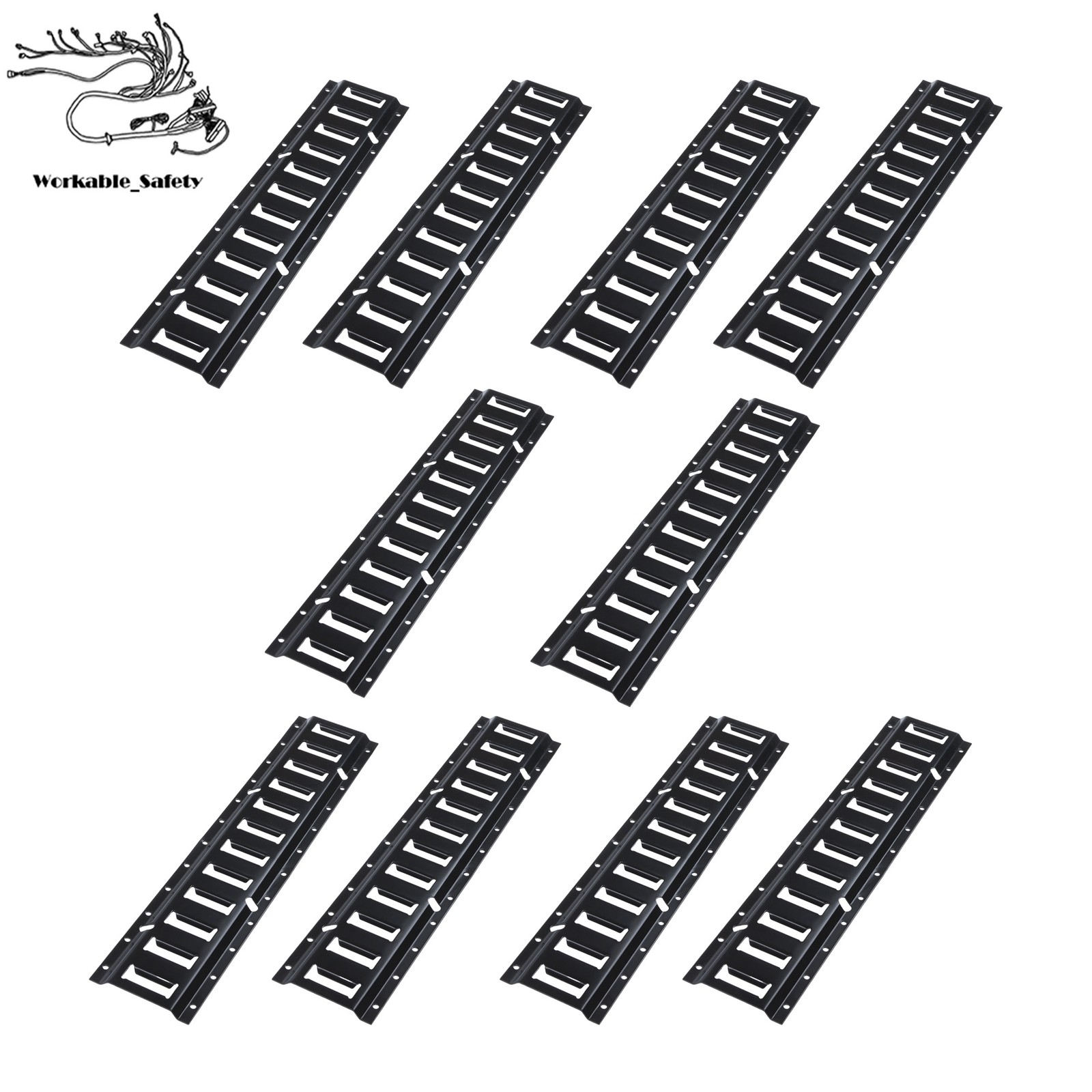 BLK 10 Pack 2 Foot E Track Rails, Powder Coated Steel For Cargo Trailer Tie Down