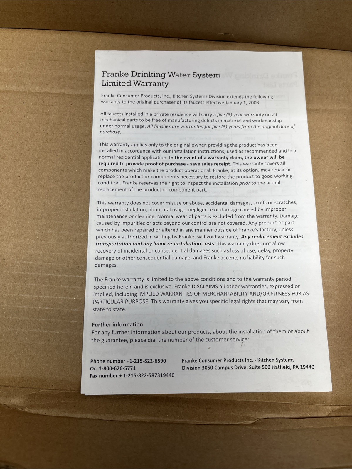 Franke DW200 Faucet Chrome – Cold Water Only – New, Open Box