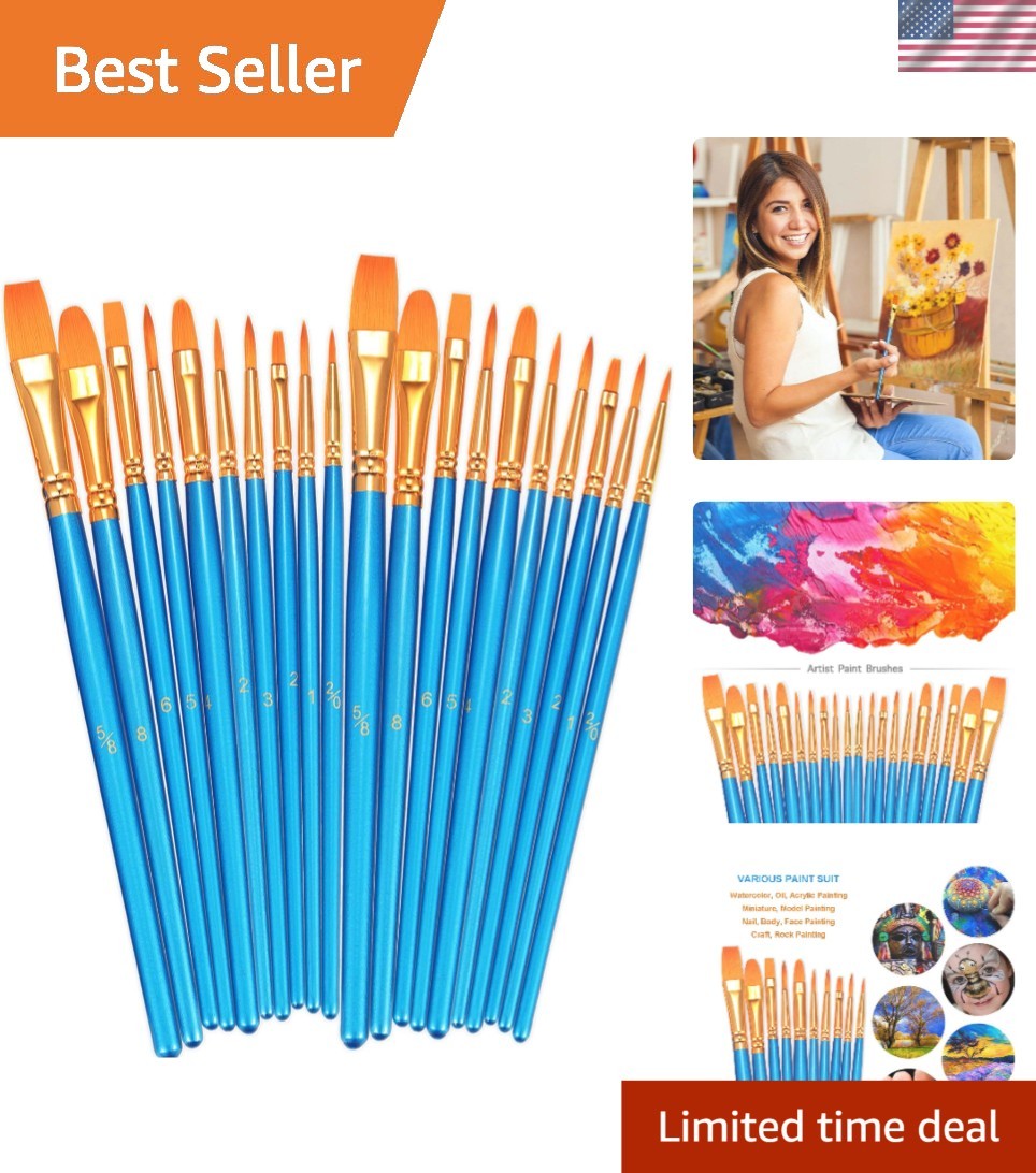 2 Pack of 20 Round-Pointed Tip Artist Brushes for All Painting Styles