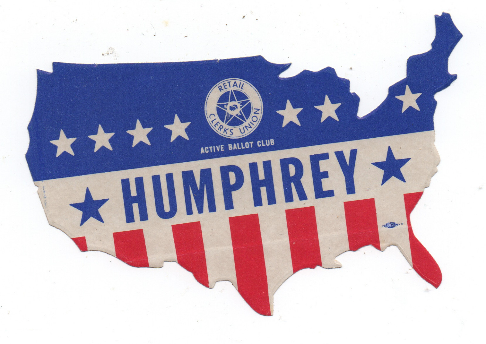 1960s Die Cut Sticker of the United States Promoting Humphrey for President