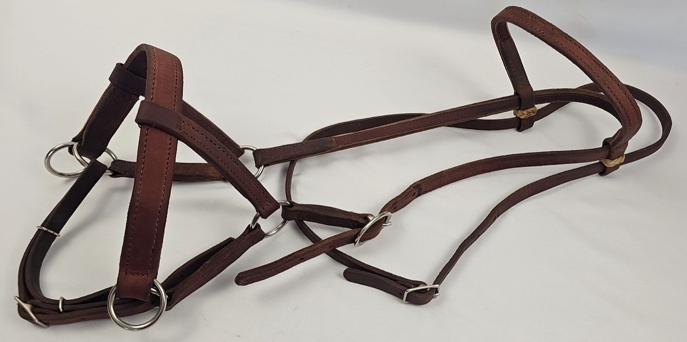 Horse Tack Leather Sidepull Bitless Western Bridle Heavy & Soft w/ Rawhide Stays