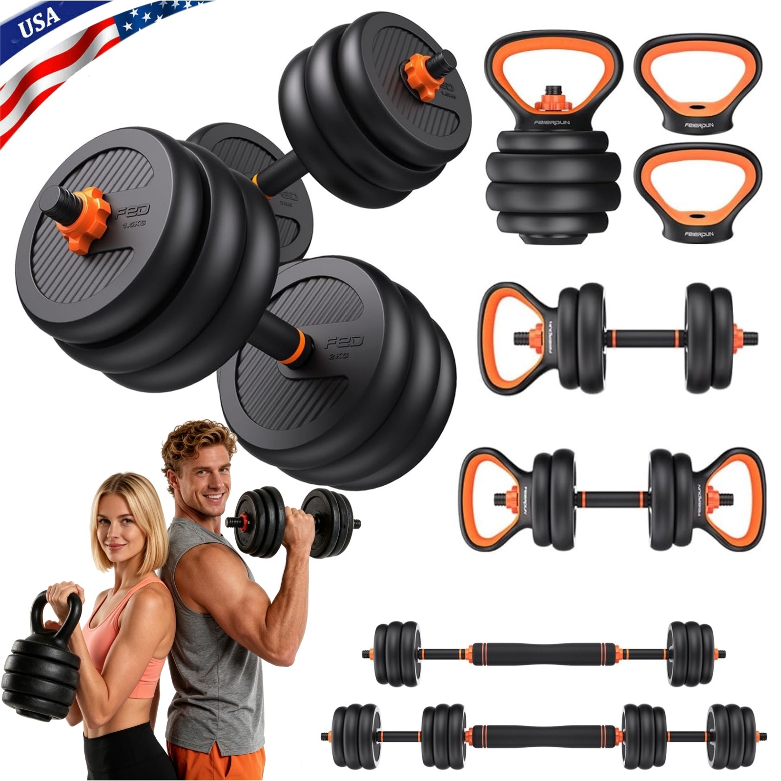 5 in 1 Adjustable Dumbbells Set, 30/45/70/90lbs Free Weights Set With Connector~