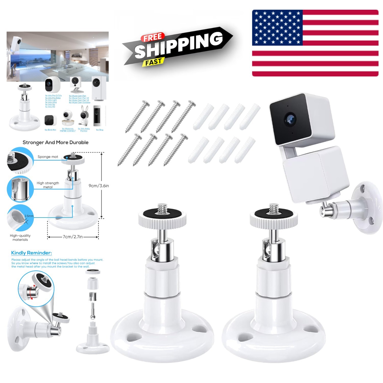 Universal Camera Mount for Wyze Cam V3 Pan Outdoor Indoor Flexible Tilt & Swivel
