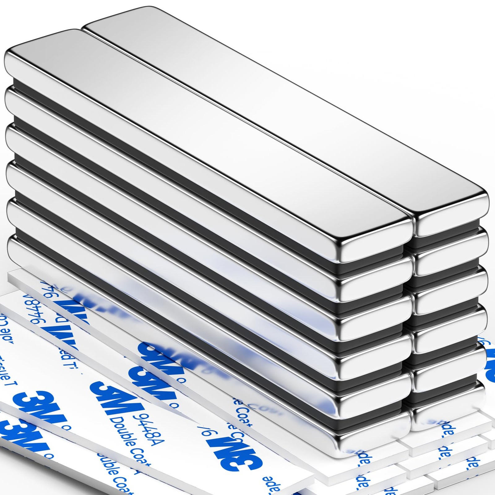 Grtard 12Pack Strong Neodymium Bar Magnets with Double-Sided Adhesive, Powerf...