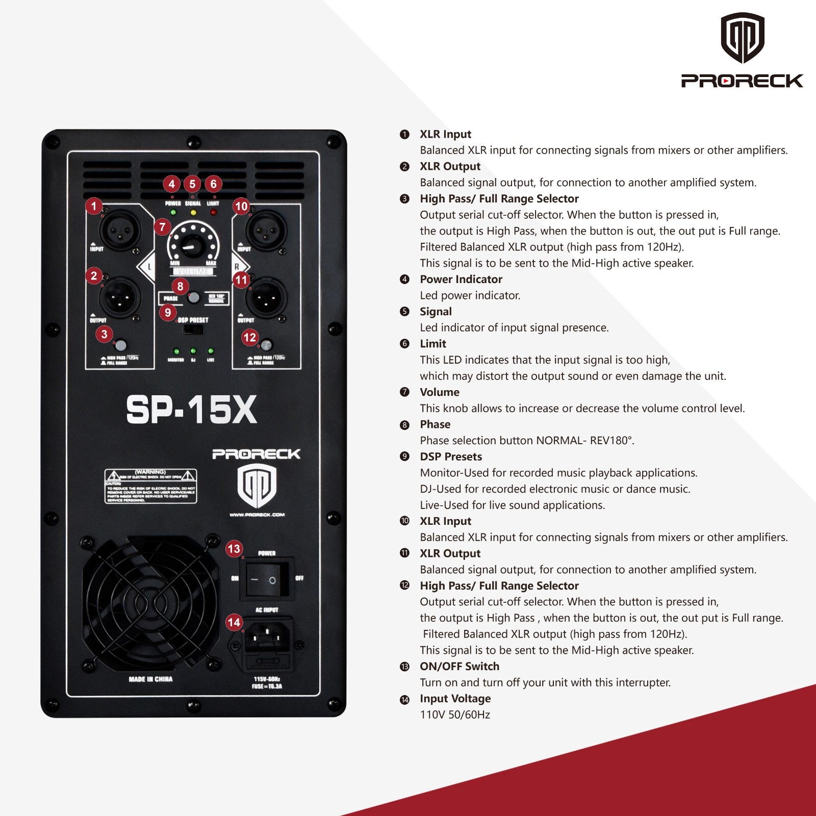 Proreck SP-15X 2000W Active Powered DJ Subwoofer For Stage-1