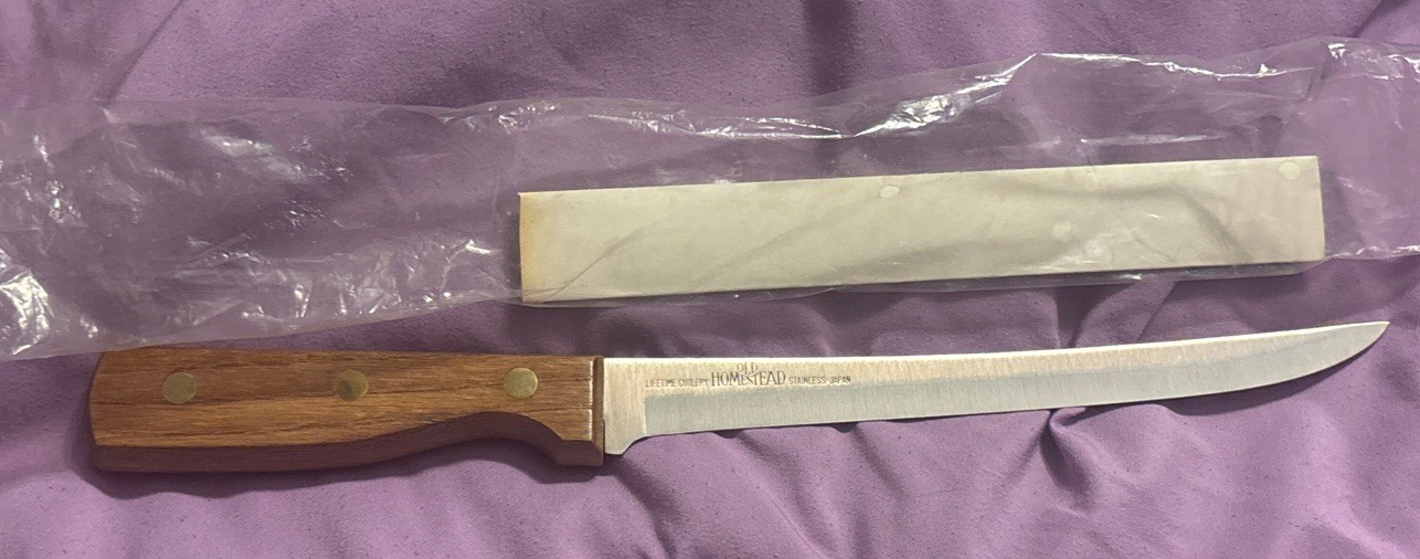 Old Homestead Fillet Knife Straight Edge Wood Handle Vtg Japan New With Sleeve