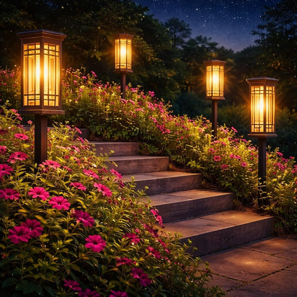 4 Pack Solar Lights Outdoor Waterproof, Bright Solar Pathway Lights with Auto On