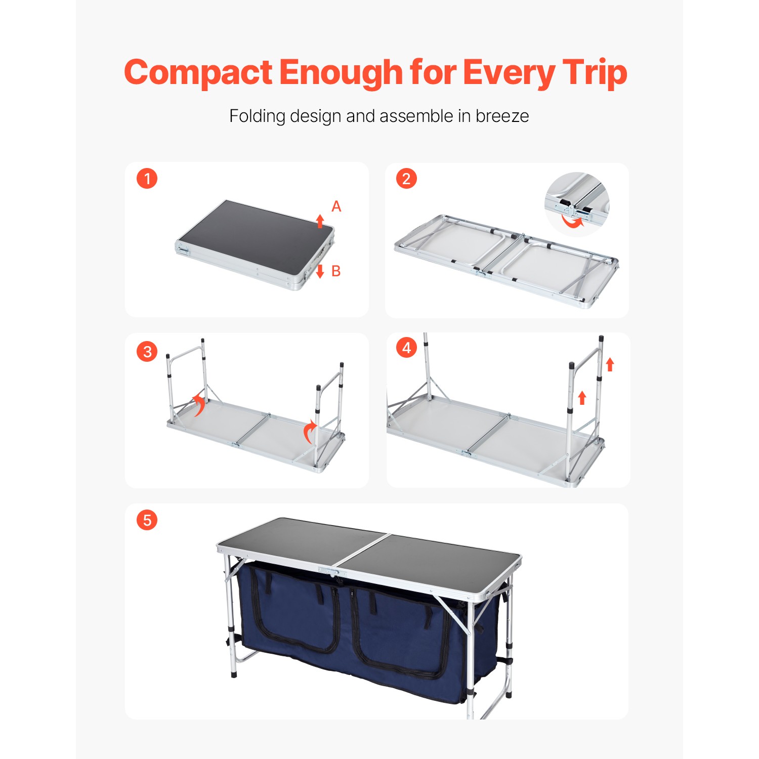 Portable Table Folding Kitchen Table Aluminum Table for Outdoor Camping Picnic
