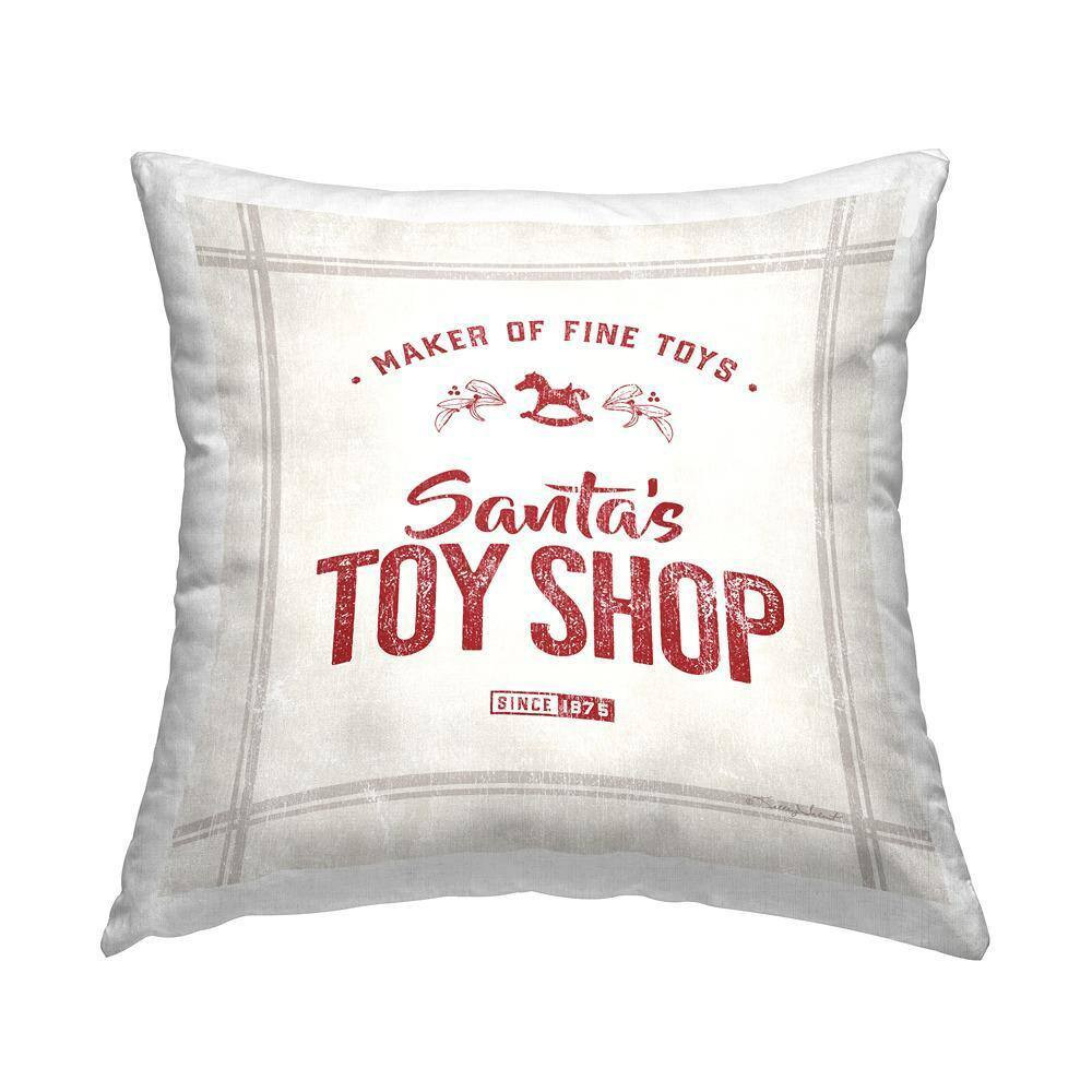 Santa'S Toy Shop Vintage Beige Striped Polyester 18In. X 18In. Throw Pillow