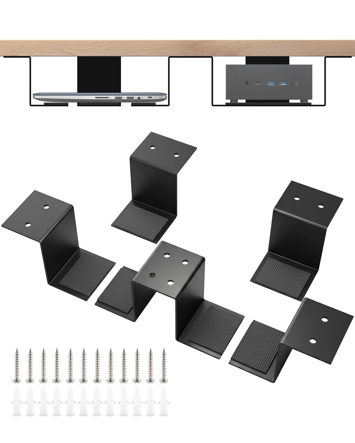 Under Desk Laptop Twin Holder & Device Mount, Heavy Duty Metal Adhesive for L...