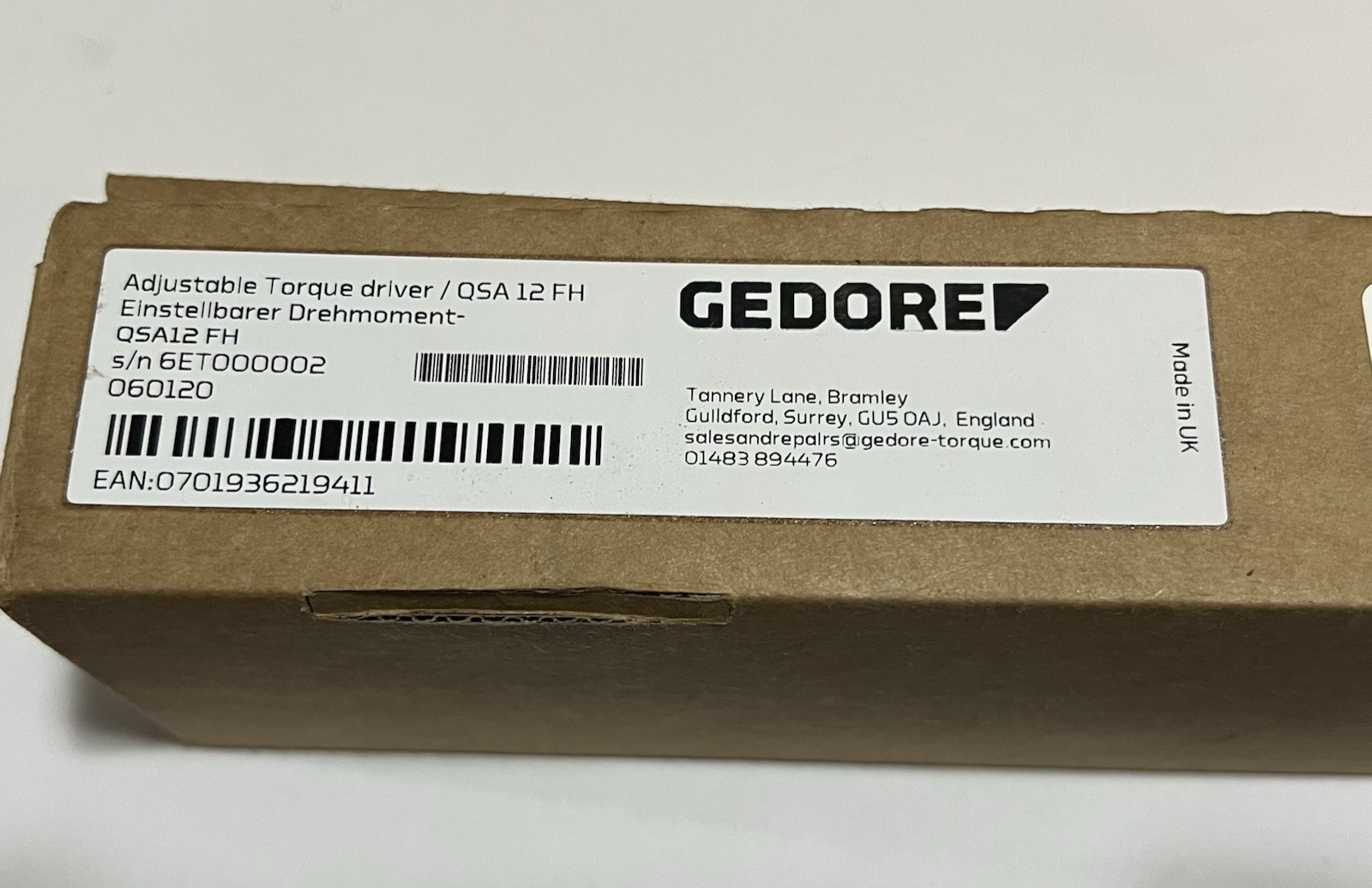 Gedore QSA12FH Hex Bit Adjustable Torque Screwdriver 2-12 In/Lb Box Paperwork