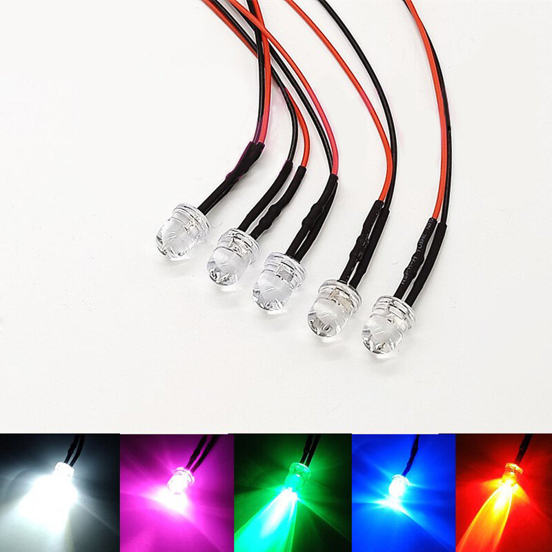 5pcs 8mm Pre-Wired LEDs Bulb Ultra Bright 3V 5V 6V 9V 12V 24V 48V 110V 220V