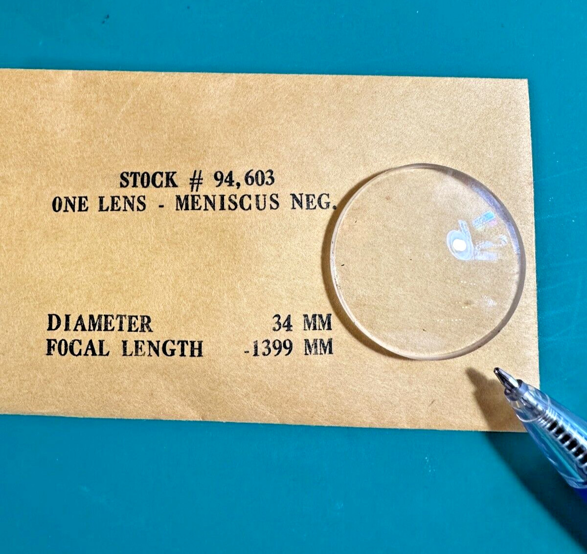 Edmund One Lens Meniscus Negative 34mm Diameter -1399mm Focal Length
