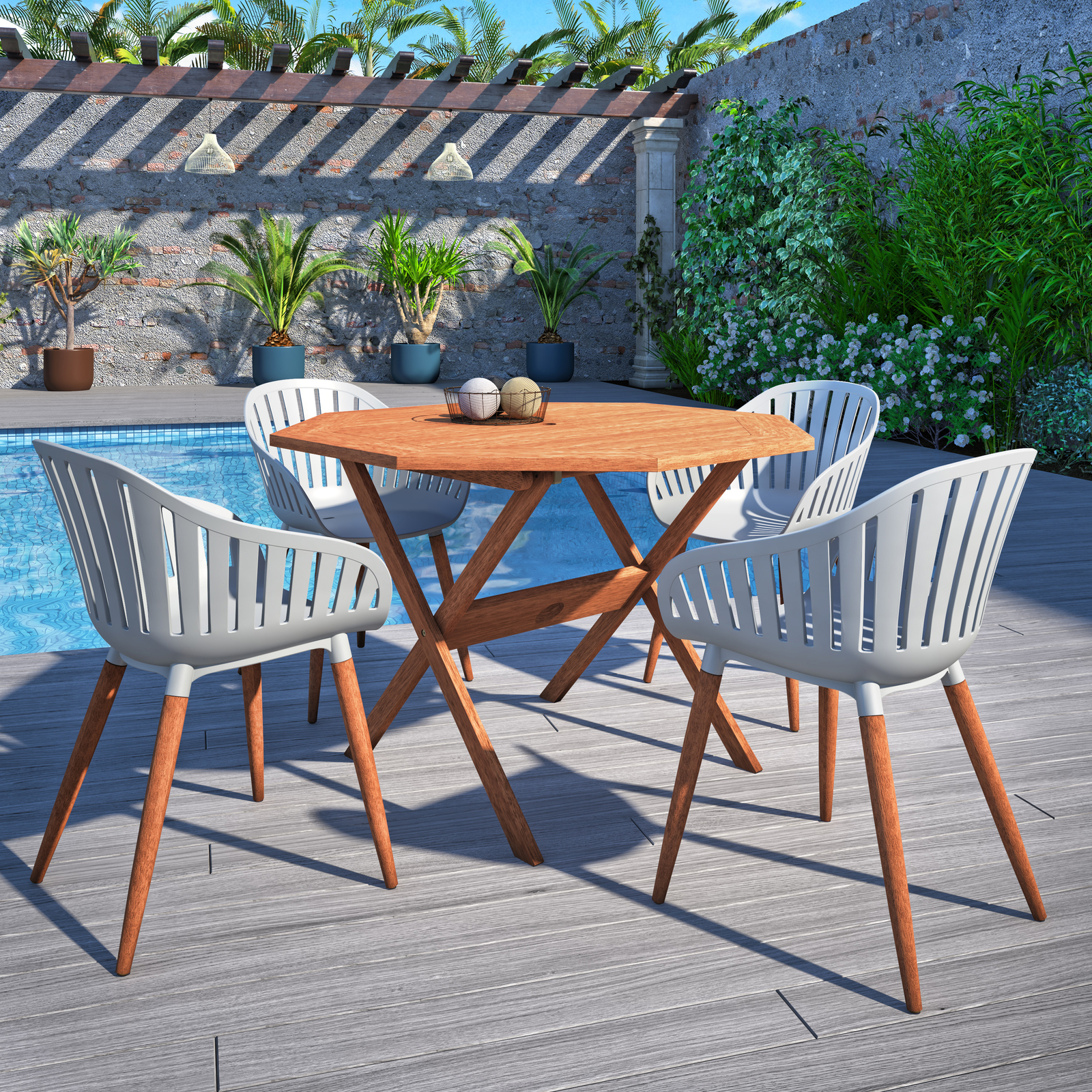 Amazonia Loira 4-Piece Outdoor Dining Chairs | Eucalyptus | White Chairs