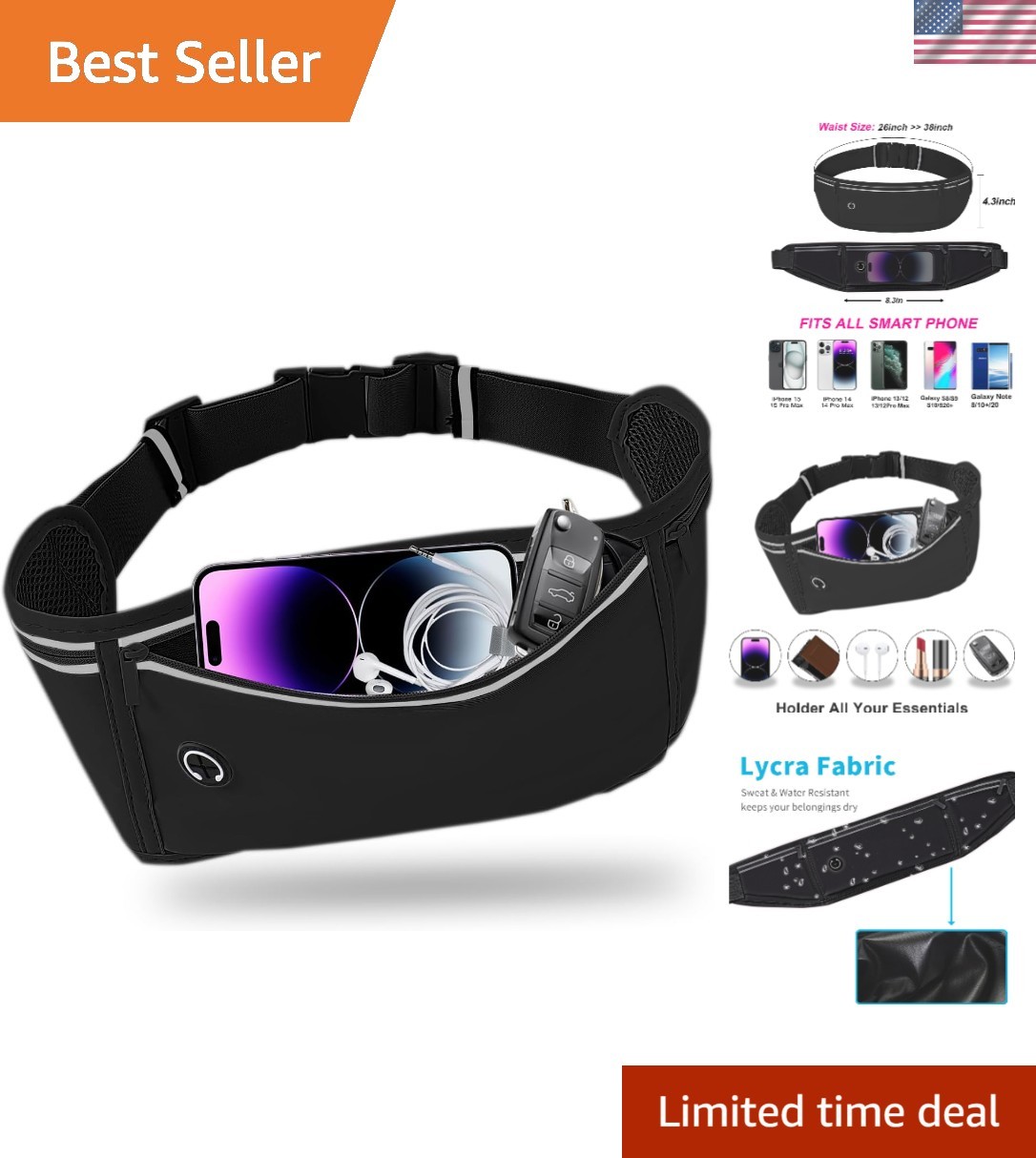 Adjustable Running Waist Pack - Waterproof Phone Holder for Active Lifestyles