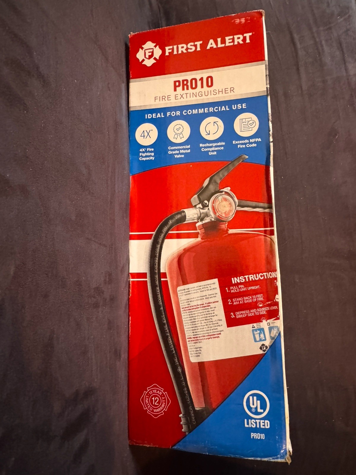 First Alert PRO10 Rechargeable Fire Extinguisher, UL 4-A:60-B, Red