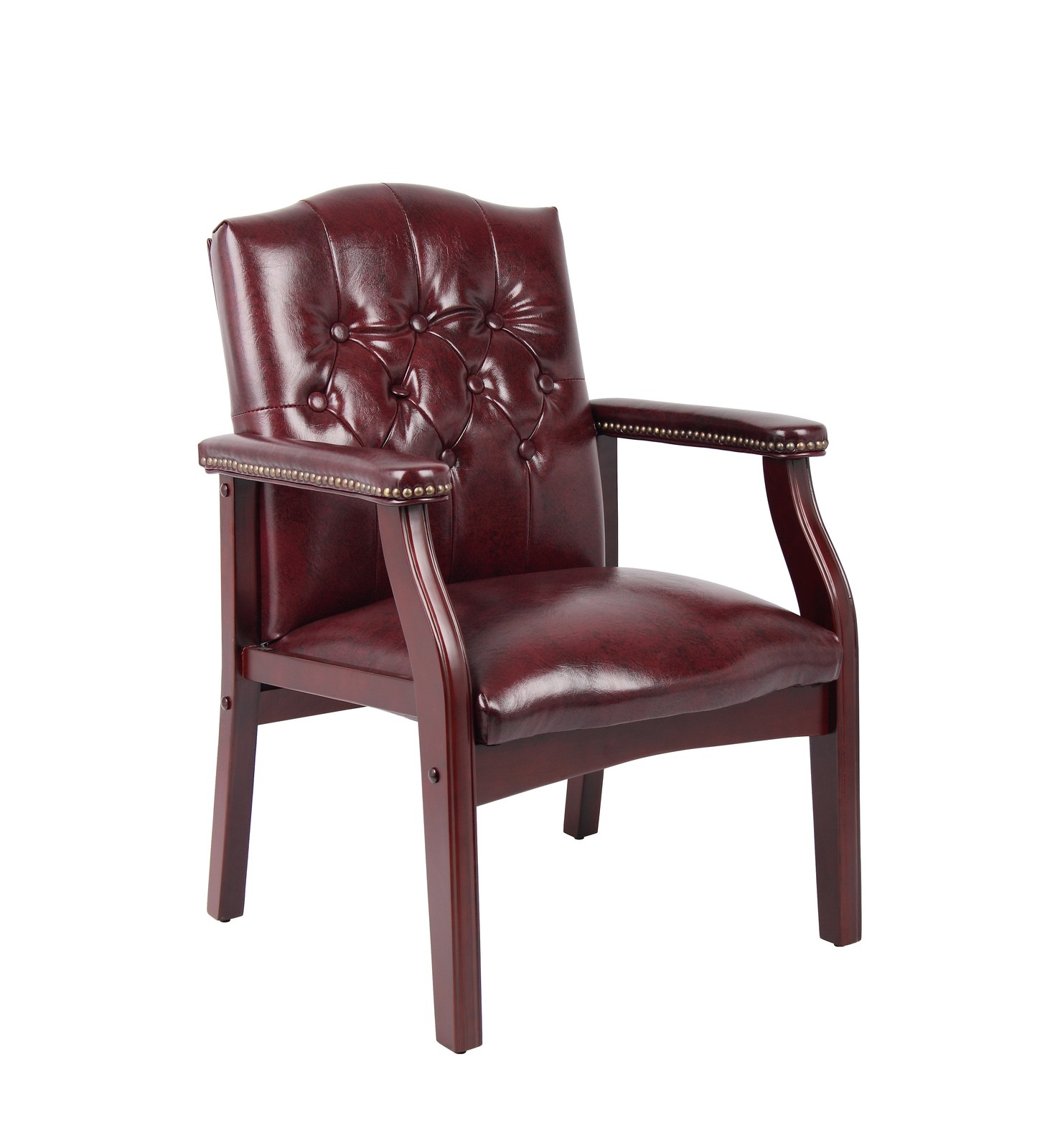 Boss Traditional Oxblood Vinyl guest chair W/ Mahogany Finish MODEL # B959-BY