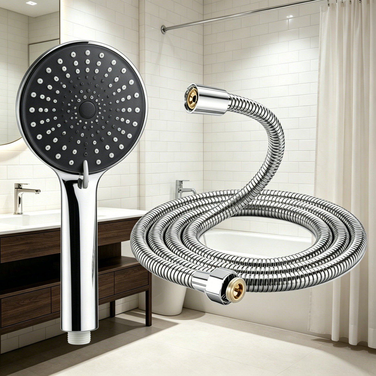 Bathroom High Pressure 3 Settings Adjustable Shower Head Spray With Hose, Holder