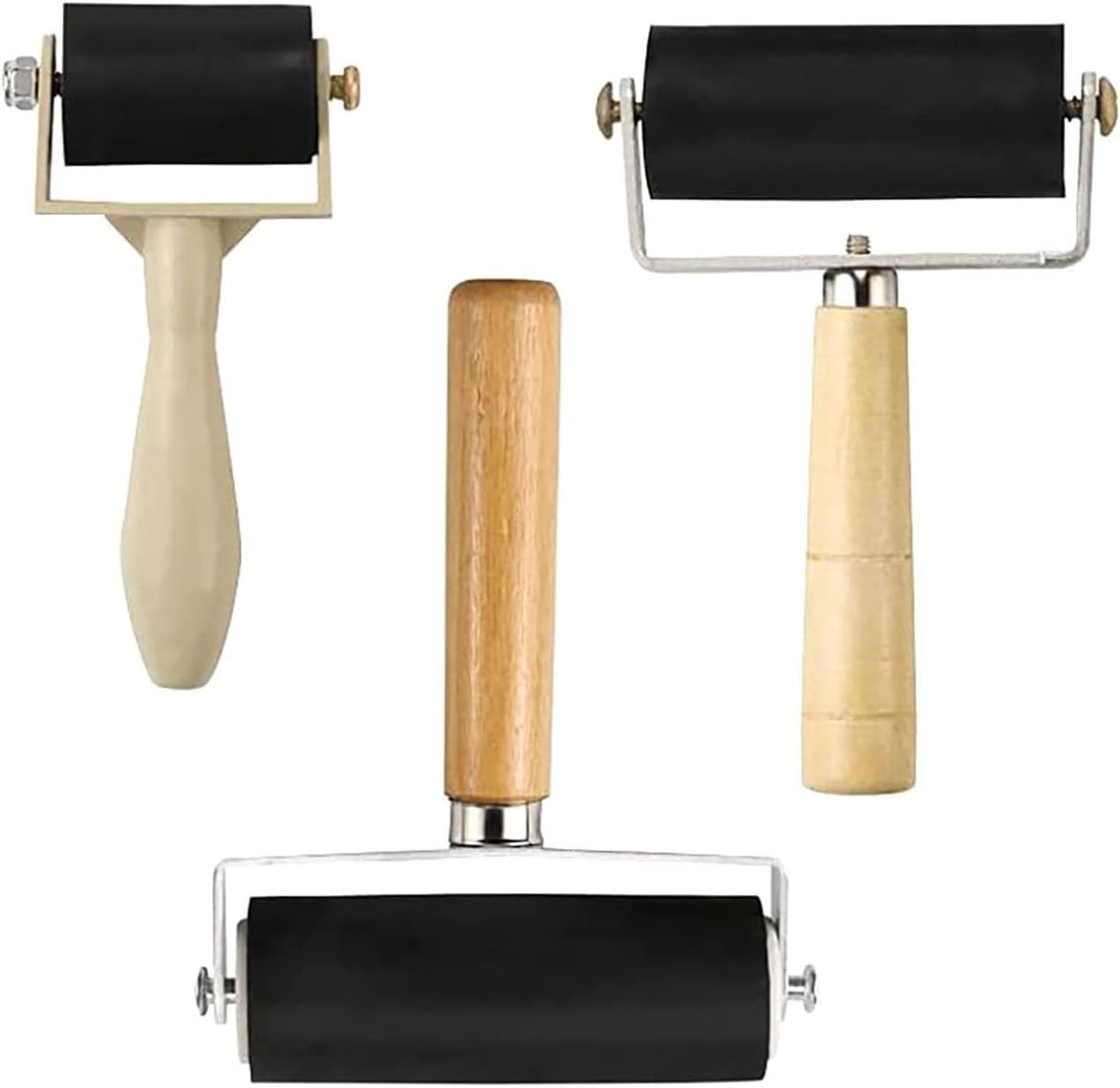Rubber Brayer Roller 3 Pack Art Craft Printmaking Ink Stamping Tool Set