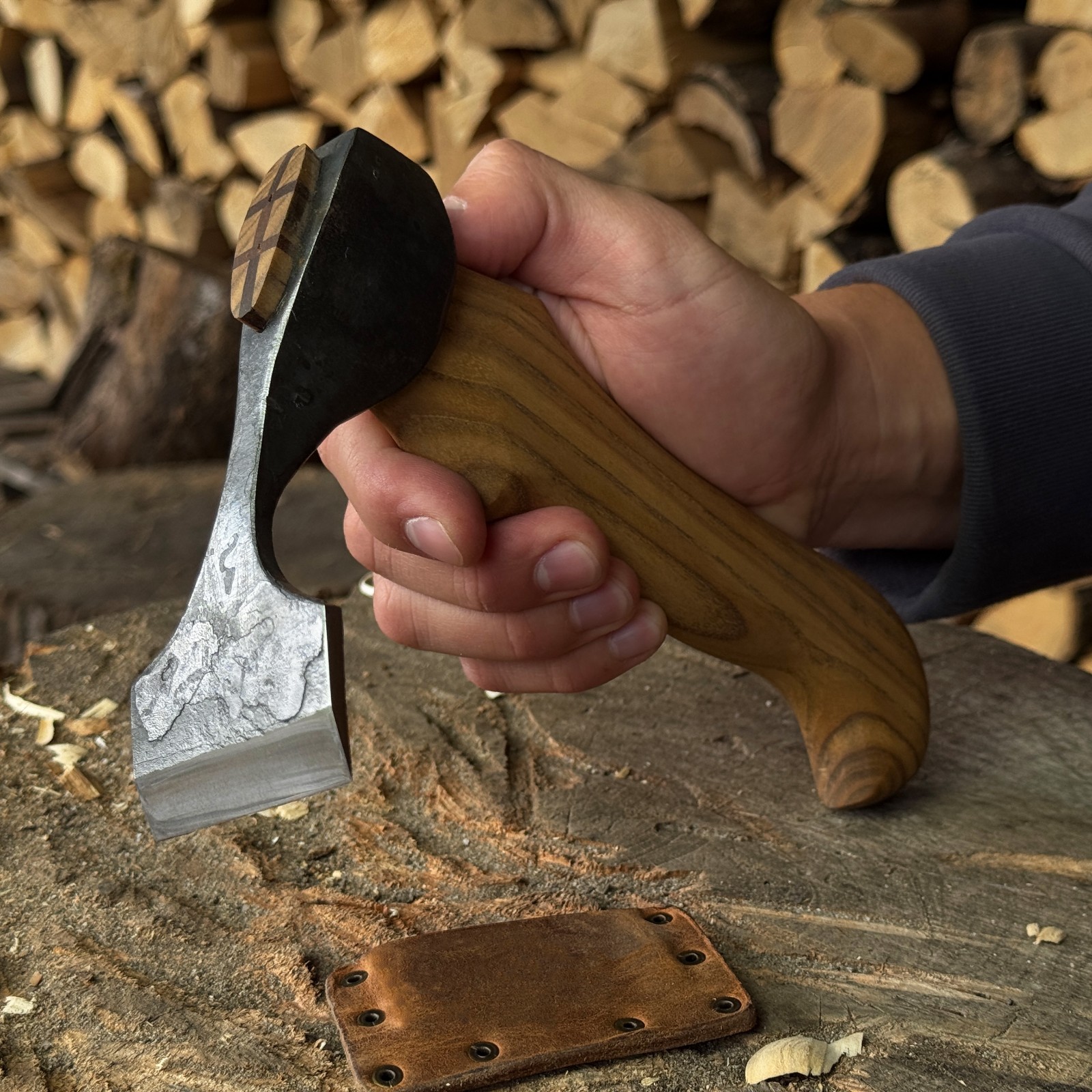 Hand-Forged Small Adze Straight Blade 52100 Steel Ash Handle Carver Gift.