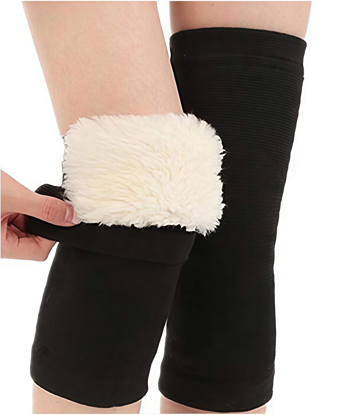 1 Pair Unisex Thicken Lengthen Knee Pads Winter Warmth Velvet Thermal Black XL