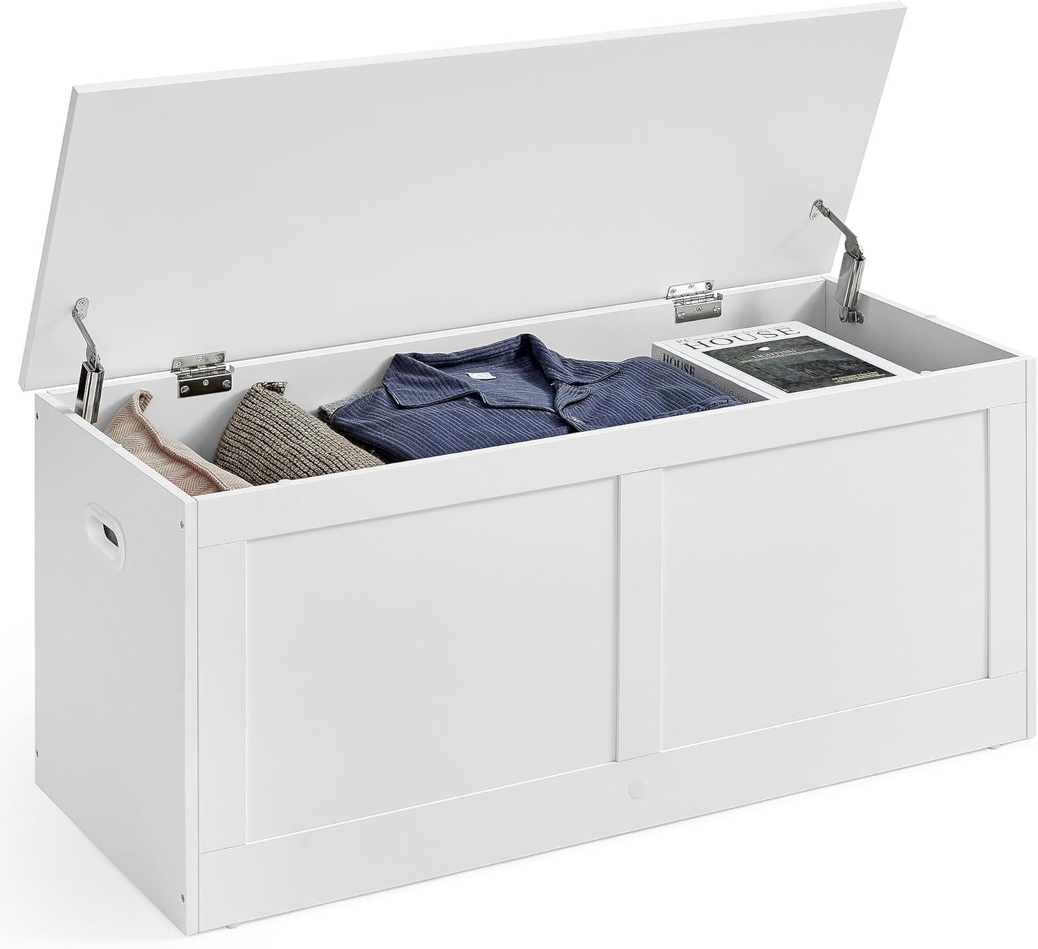 Versatile Storage Bench with Safety Hinges - Perfect for Entryway, Cloud White