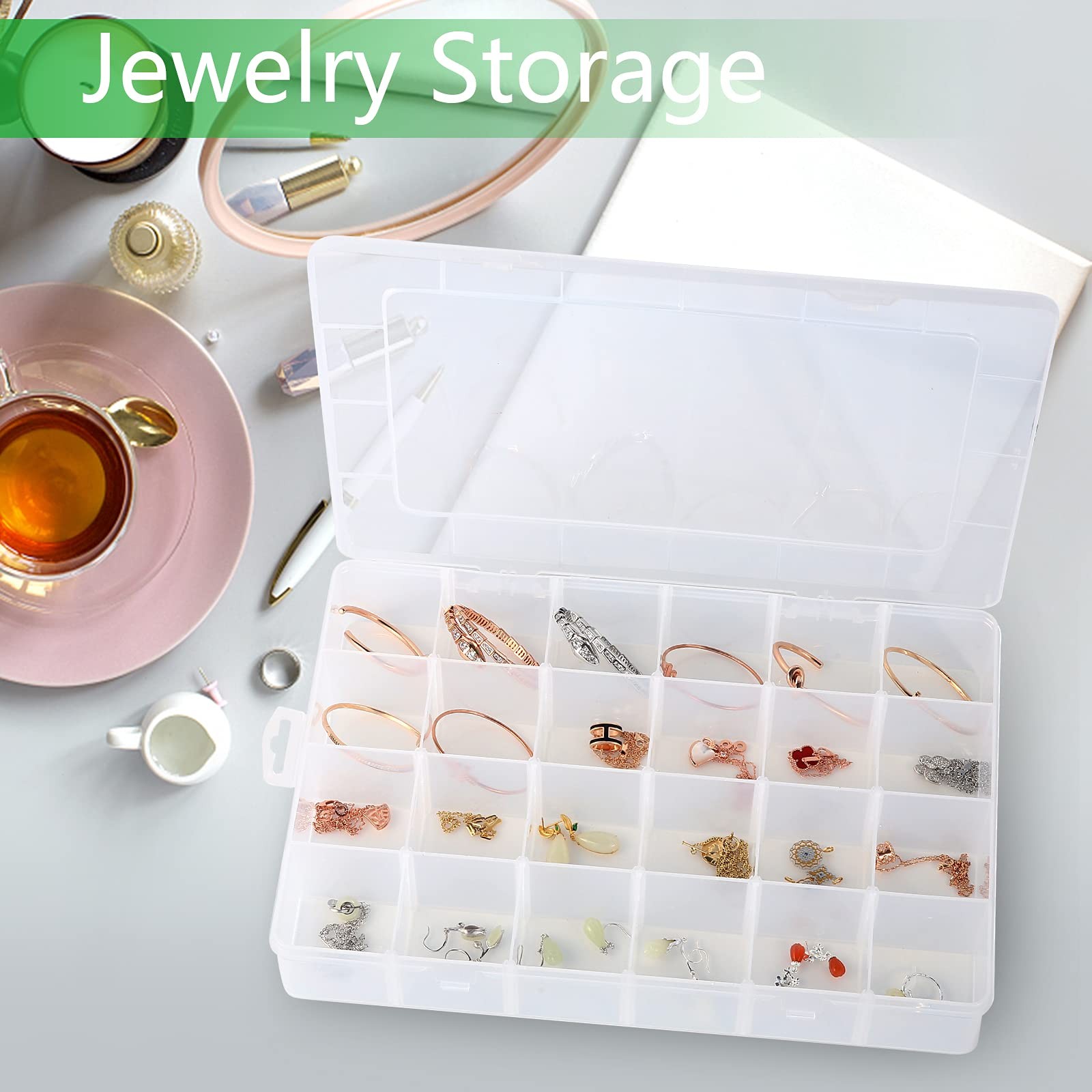 Gbivbe Large 24 Grids Plastic Organizer Box Adjustable Dividers,Clear Storage...
