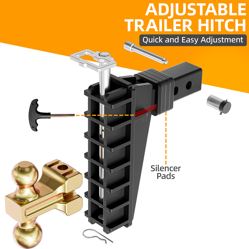 2" Receiver Trailer Hitch 8" Drop Tow Hitch Adjustable Dual Ball Mount 25000lb