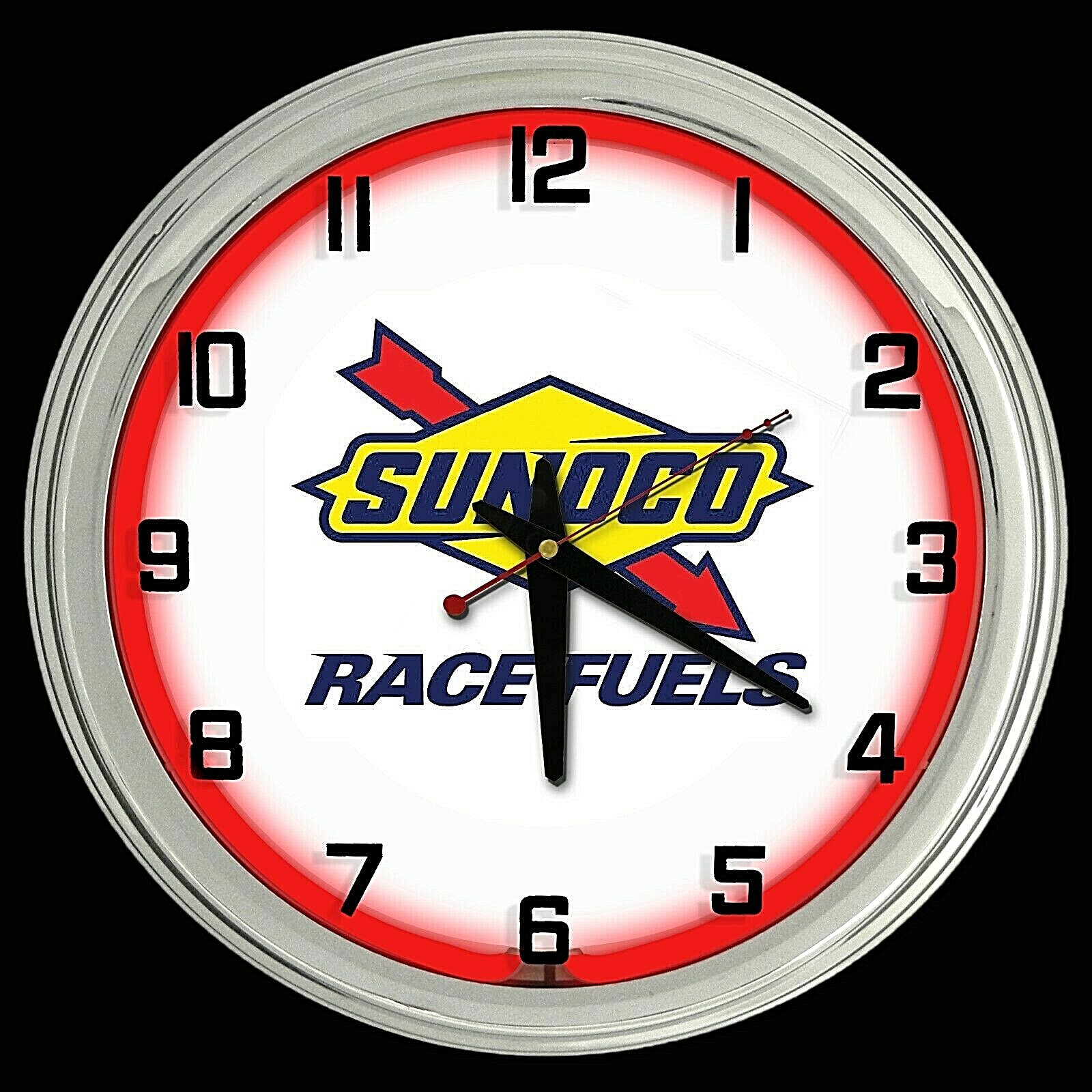 16" SUNOCO Race Fuel Gasoline Sign Red Single Neon Clock Gas Station Oil Lube