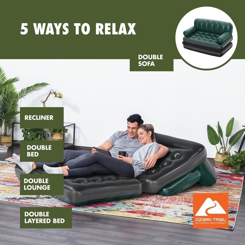 5-in-1 Inflatable Couch Adjustable Portable Double Sofa Bed Recliner Supportive