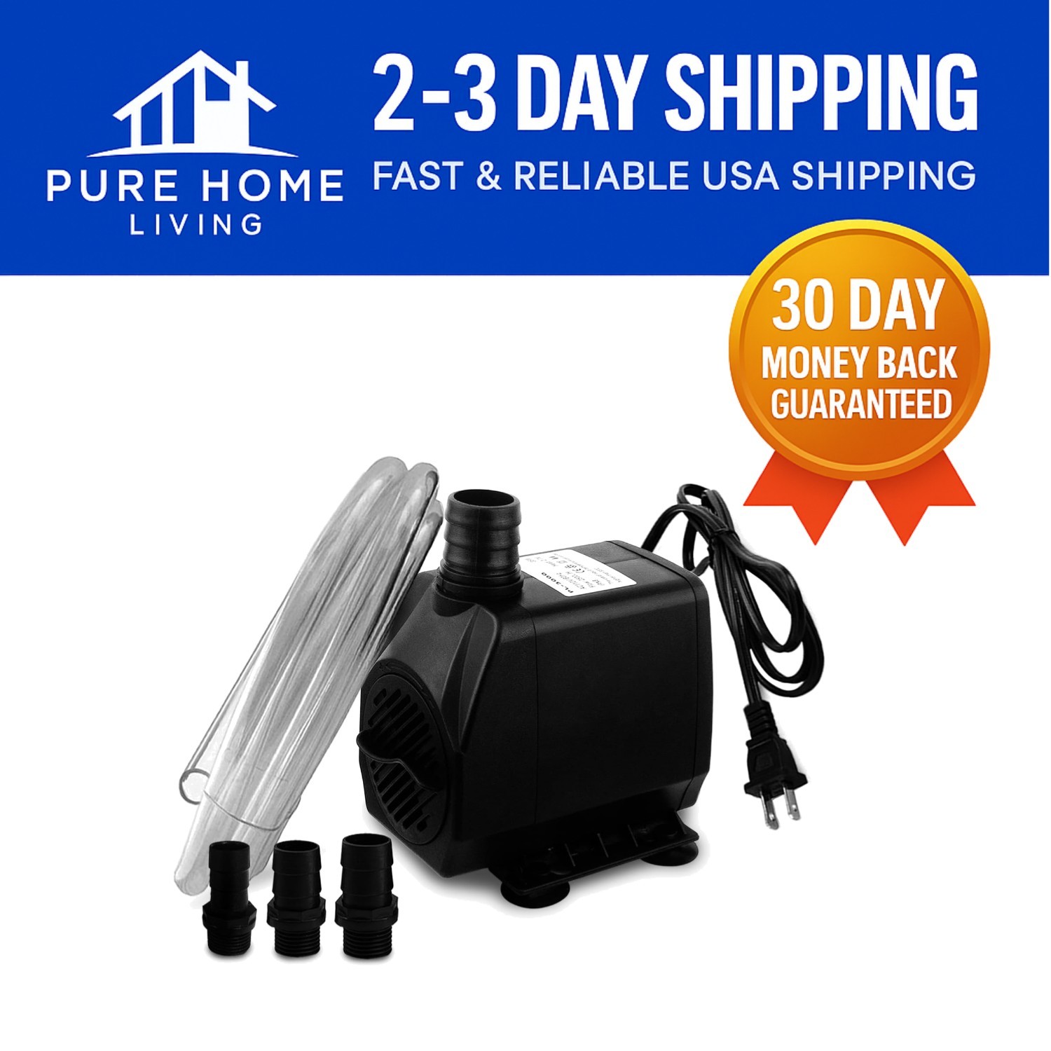 Ultra Quiet 800GPH Fountain Pump with 4 Nozzles and 6.5 ft Tubing for Gardens