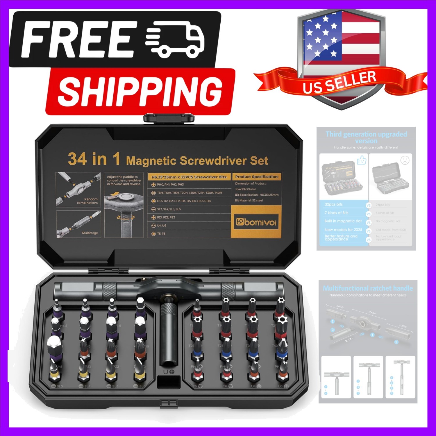 DIY Ratchet Screwdriver Set, Upgraded 34 in 1 Magnetic Screwdriver Set for Ch...
