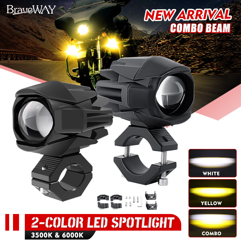 2x LED Spot Light Auxiliary Motorcycle Headlight Driving Fog Lamp Yellow+White