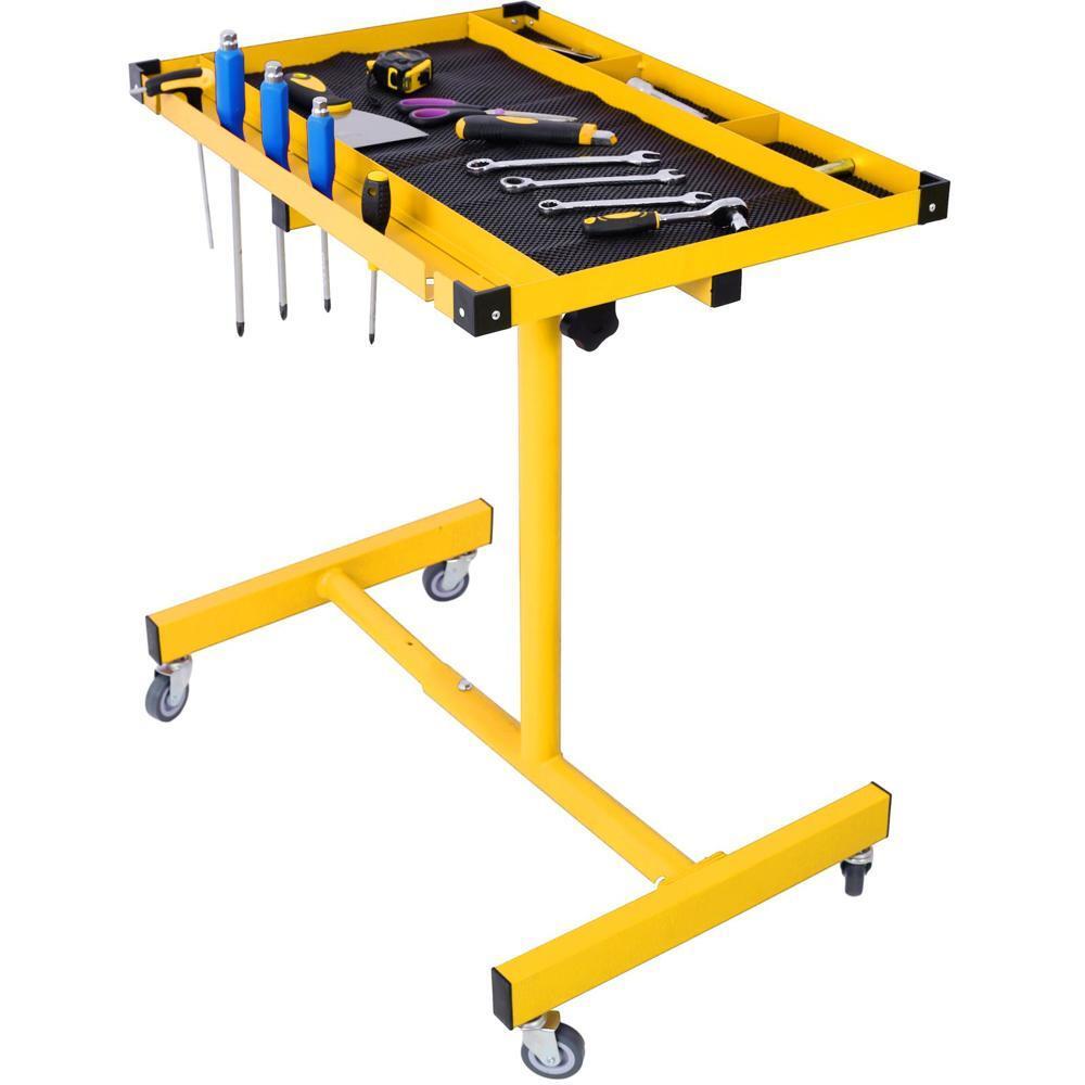 Adjustable Work Table w/Drawer Four 2.5" Swivel Casters and Rubber Bumper Corner