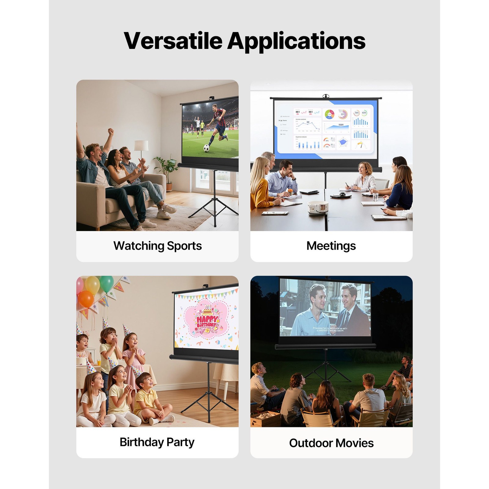 60in 16:9 Portable Projector Screen with Tripod Stand, 160° Viewing Angle