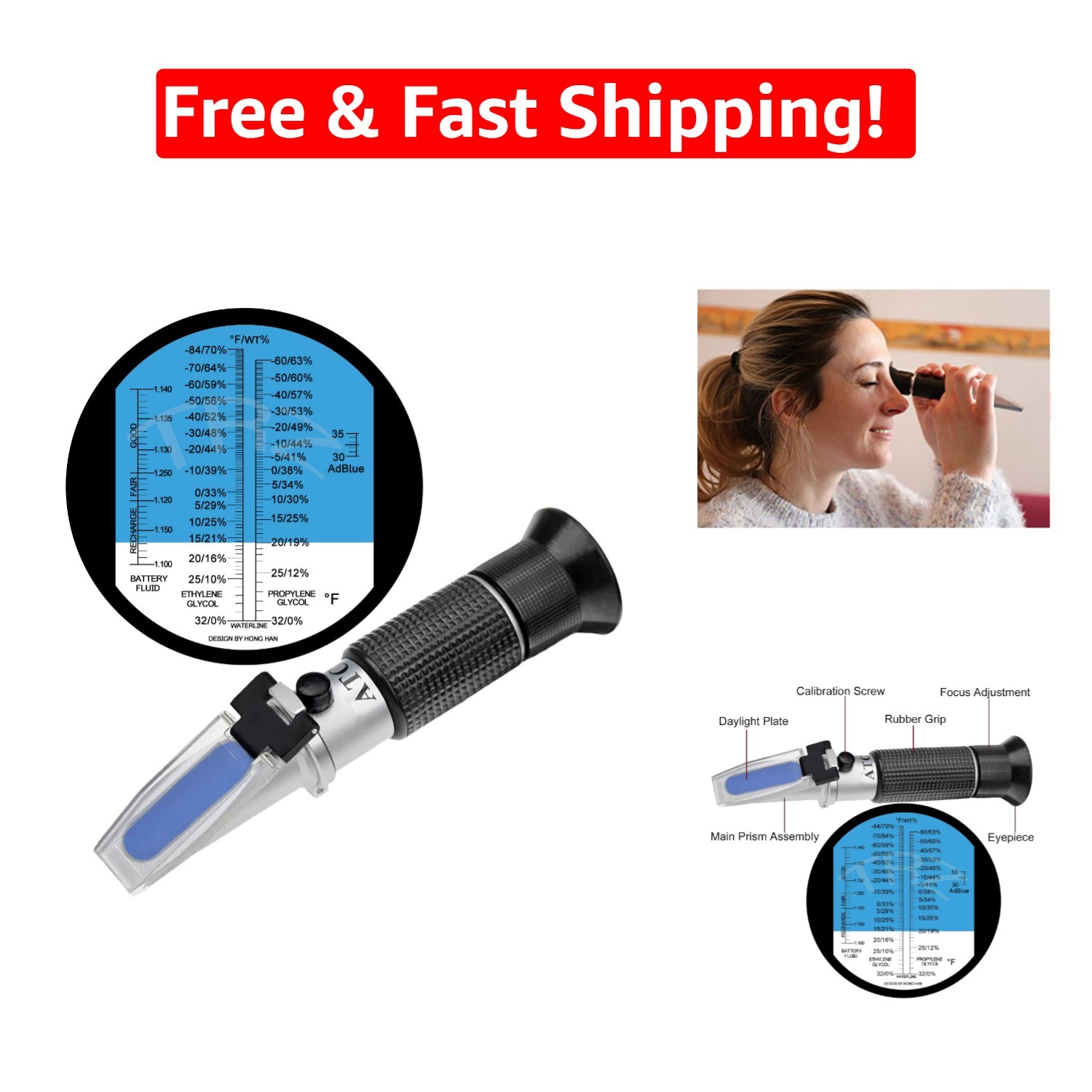 Multi-Fluid Refractometer for Antifreeze & Battery Testing – Compact and Durable