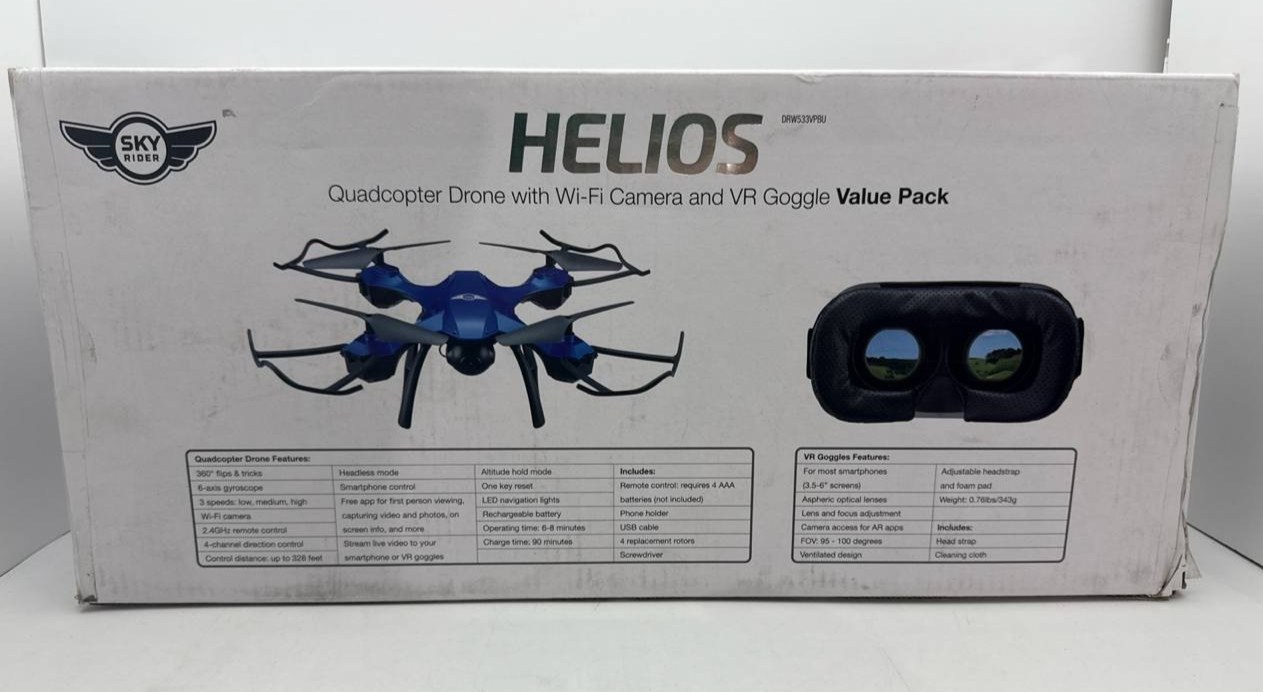Helios Quadcopter Drone WiFi Camera VR Goggles 360 Flips 300Ft Range Foldable