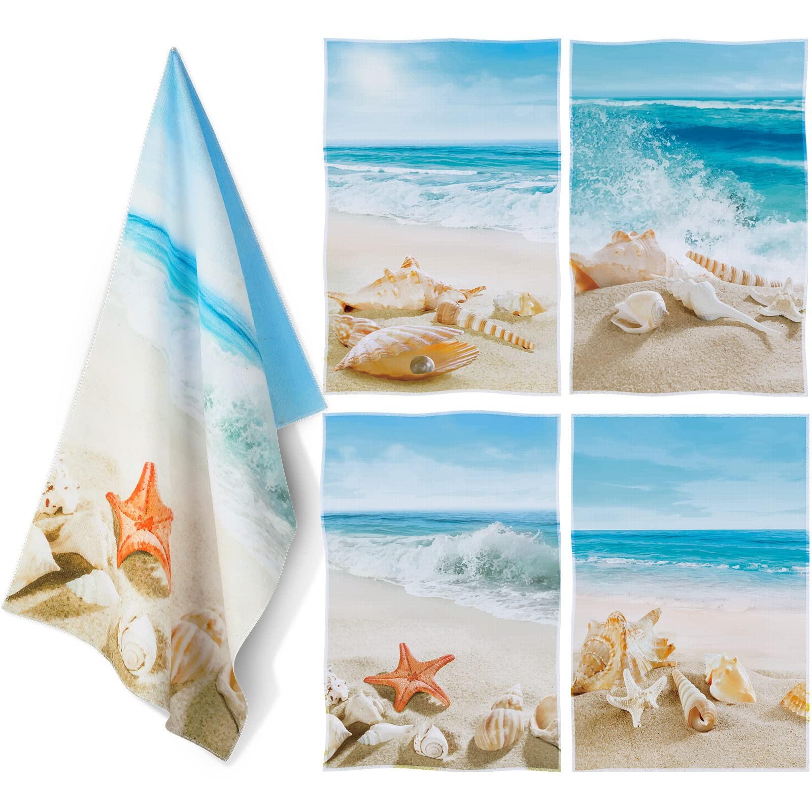 Tegeme 4 Pcs Beach Bathroom Decor Kitchen Towels Large, Light Blue