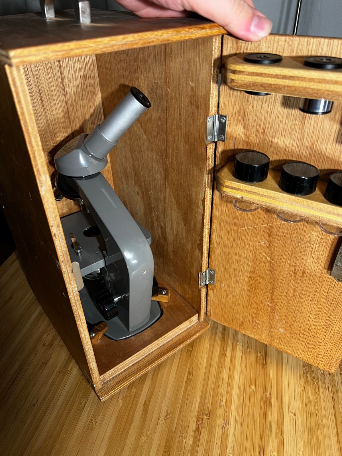 old PHYWE Microscope in wooden box - Made in Germany