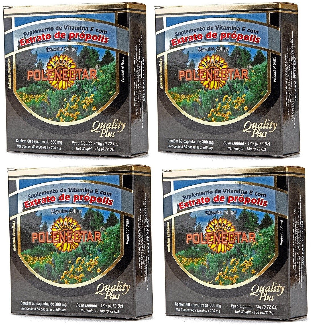 4 Boxes of Polenectar Brazil Green Bee Propolis (60 Softgels) Fast Ship