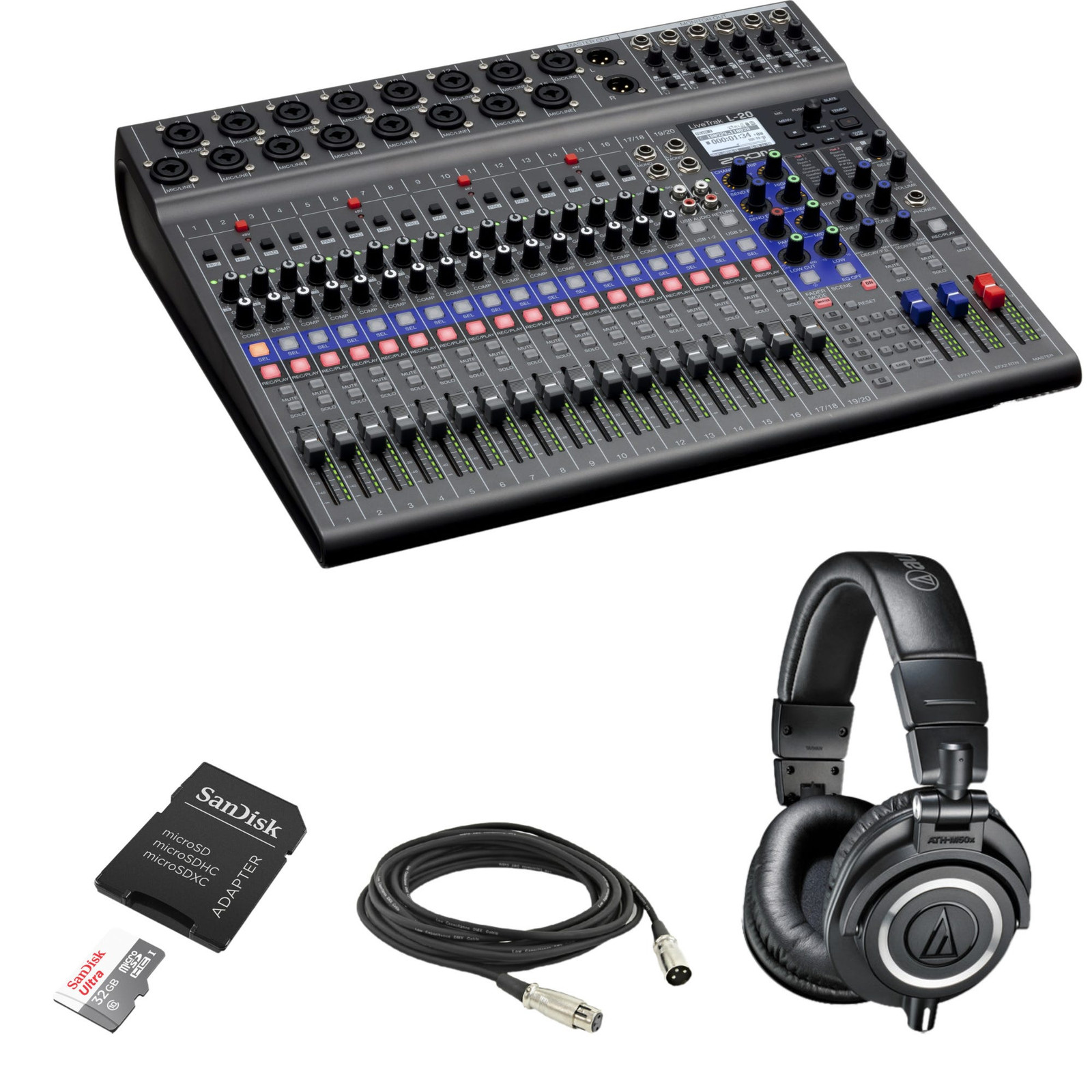 L-20, ATH-M50x, 32 SD, 10' XLR