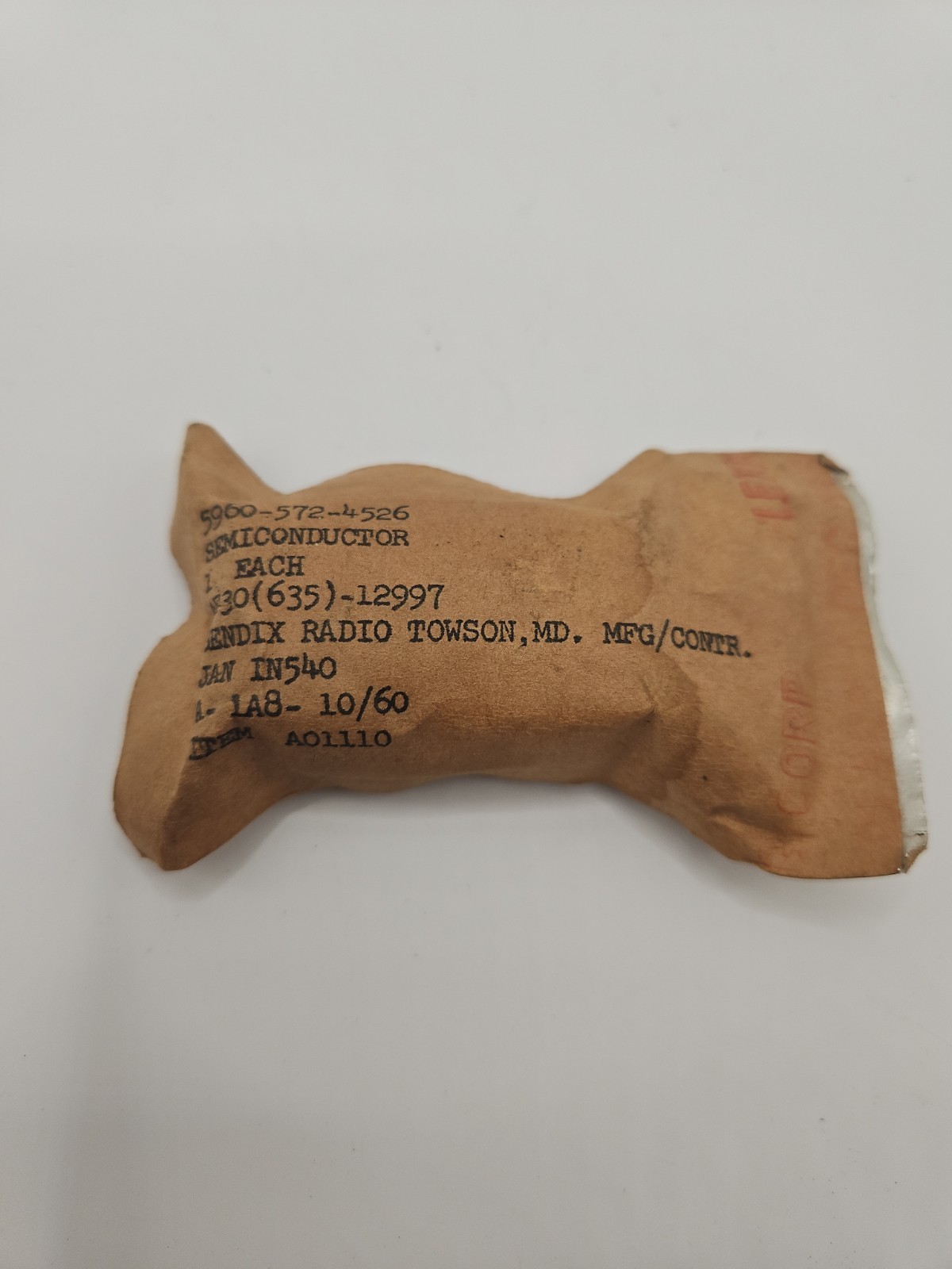 JAN IN540 Semiconductor Bendix Radio NSN 5960-572-4526 10/60