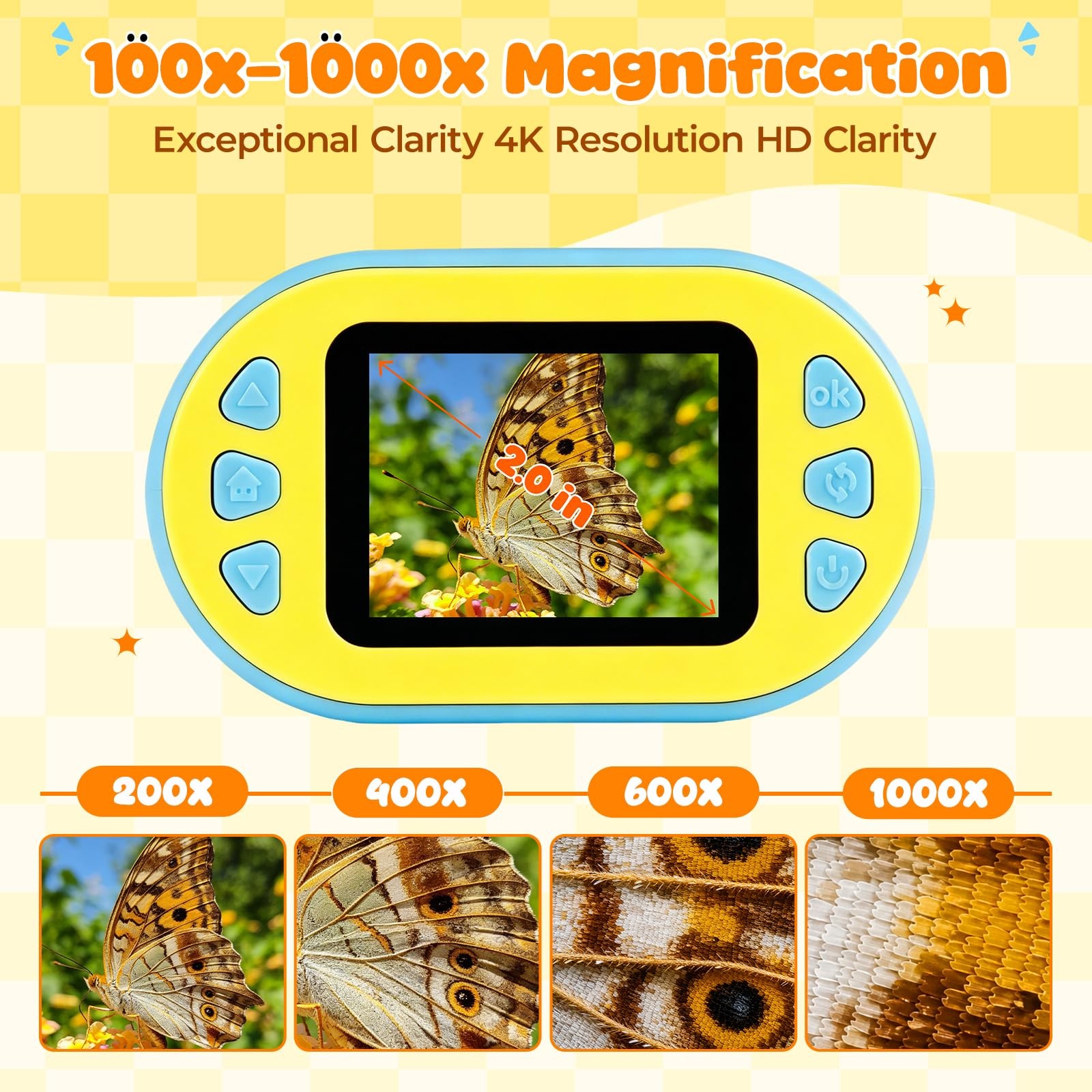 Handheld Microscope for Kids - HTVRONT 1000X Digital Microscope 4K 2.0 Inch HD