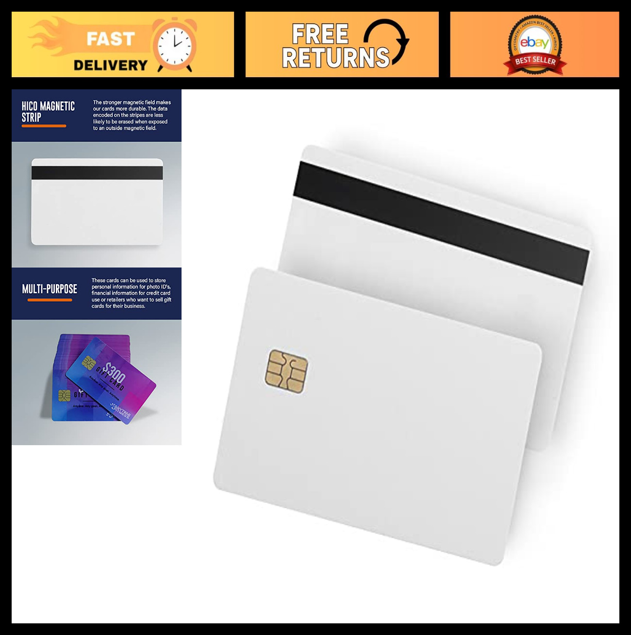 100 Pack SLE4442 Chip Cards Hi-Co Magnetic Stripe PVC - Blank ID Cards