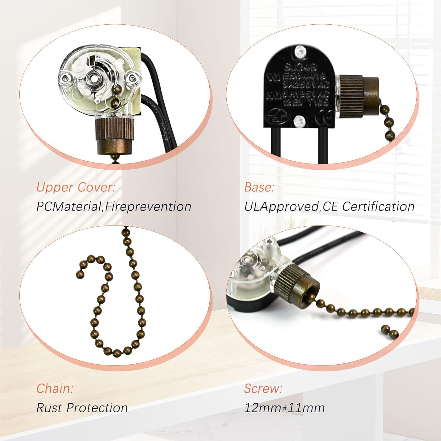 Pull Chain Light Switch ZE 109 On Off Ceiling Fan Lamp Replacement Part