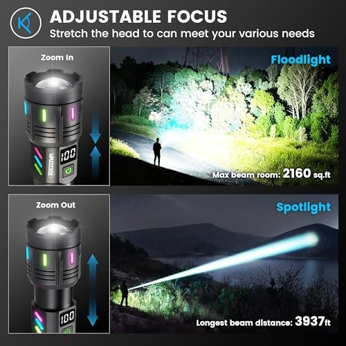 Rechargeable Flashlights High Lumens Long Range 5000ft, Super Deep black