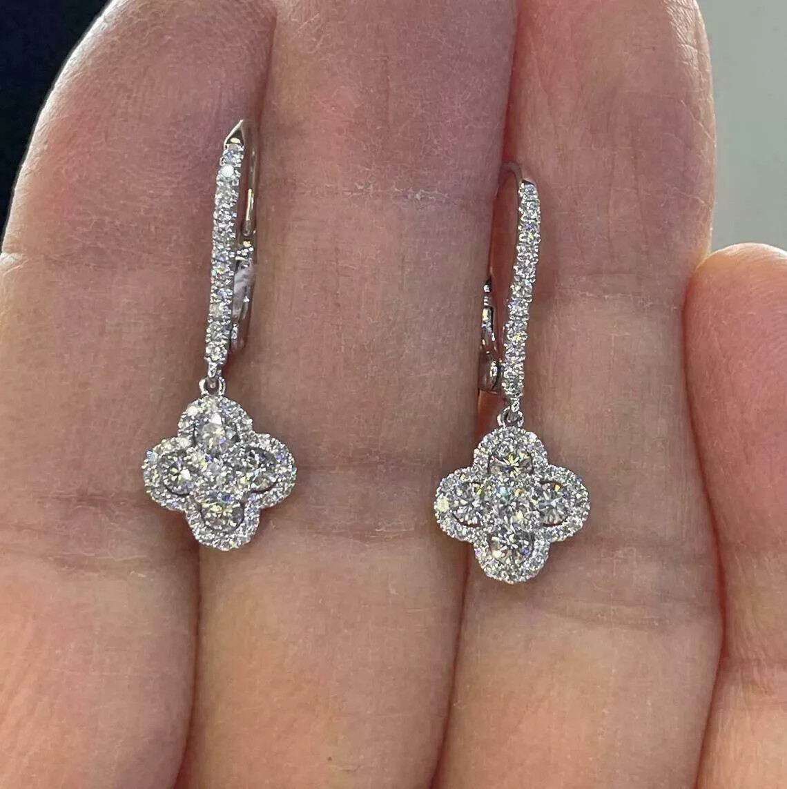1.50Ct Lab-Created Round Cut Diamond Drop/Dangle Earring 14K White Gold Over