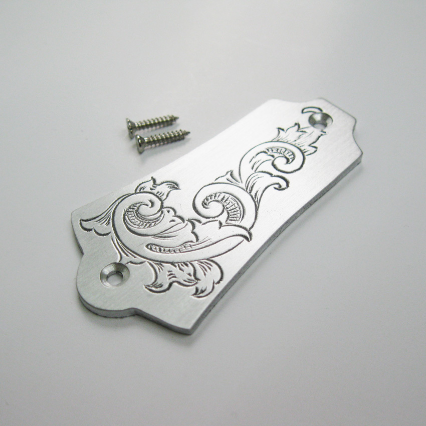 Hand engraved retro pattern aluminum truss rod cover fits Guild guitars