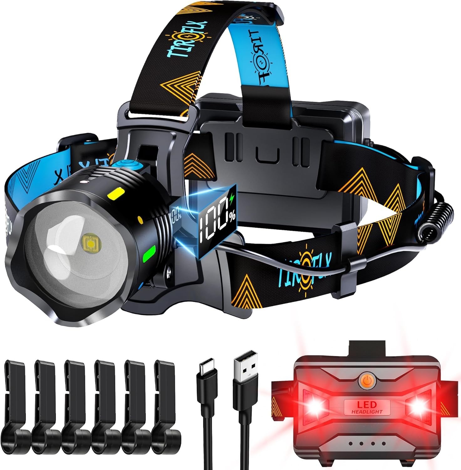 12 Modes 210000 Lux Headlamp Motion Sensor Red Warning Zoomable Energy Saving...